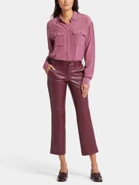 DKNY Women's Faux Leather Cropped Flare Pants - Plum